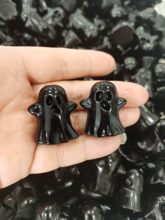 Black Obsidian Crystal Ghost – Halloween Figurine, Halloween Decor