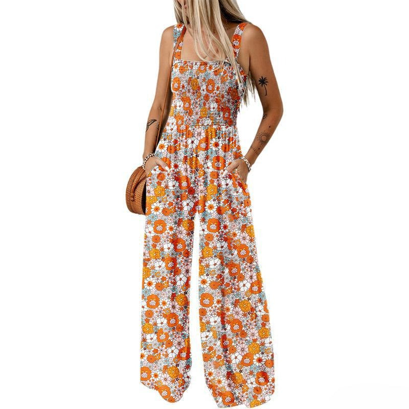 Women's Bohemian Spaghetti Strap Printed Jumpsuit Pants