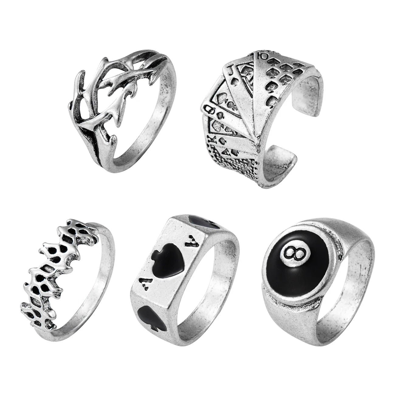 Gothic Witchy Ring Sets — Skulls, Snakes, Moons & More