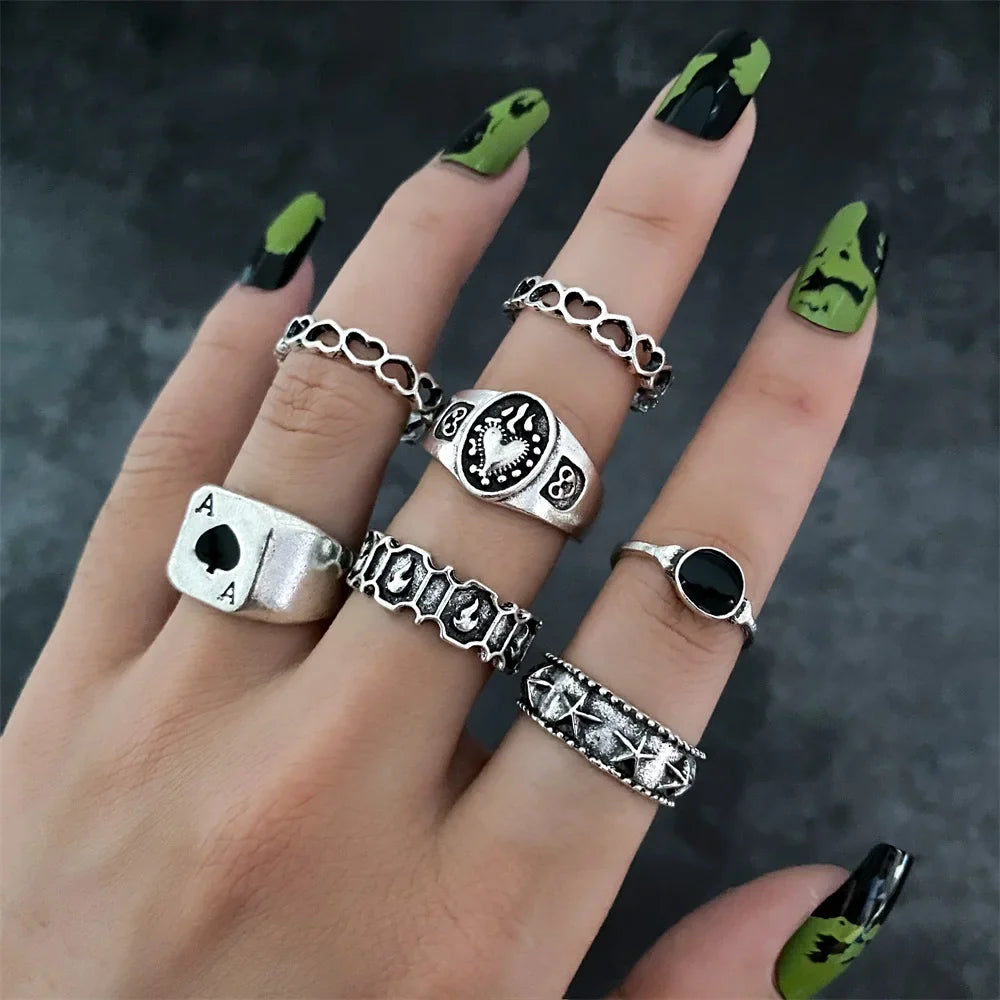 Gothic Witchy Ring Sets — Skulls, Snakes, Moons & More