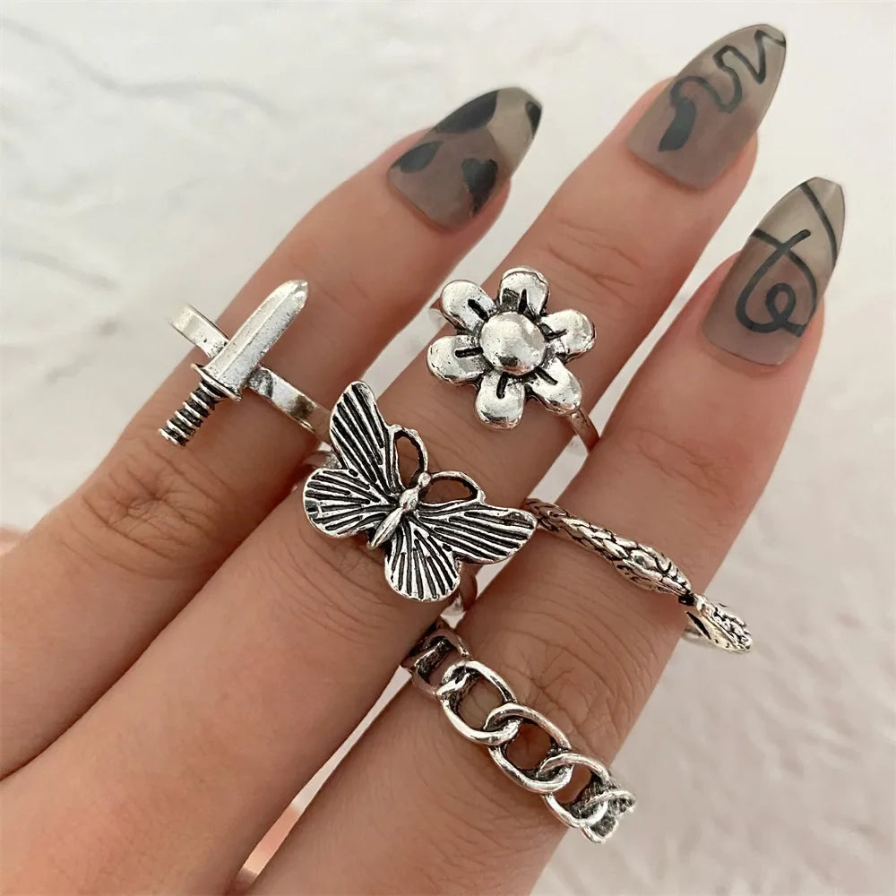 Gothic Witchy Ring Sets — Skulls, Snakes, Moons & More