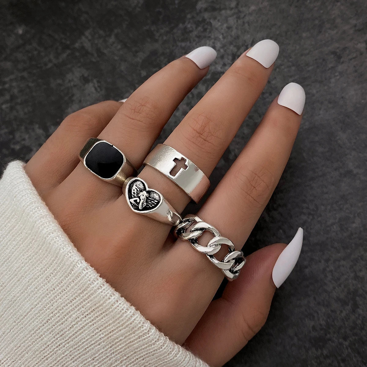 Gothic Witchy Ring Sets — Skulls, Snakes, Moons & More