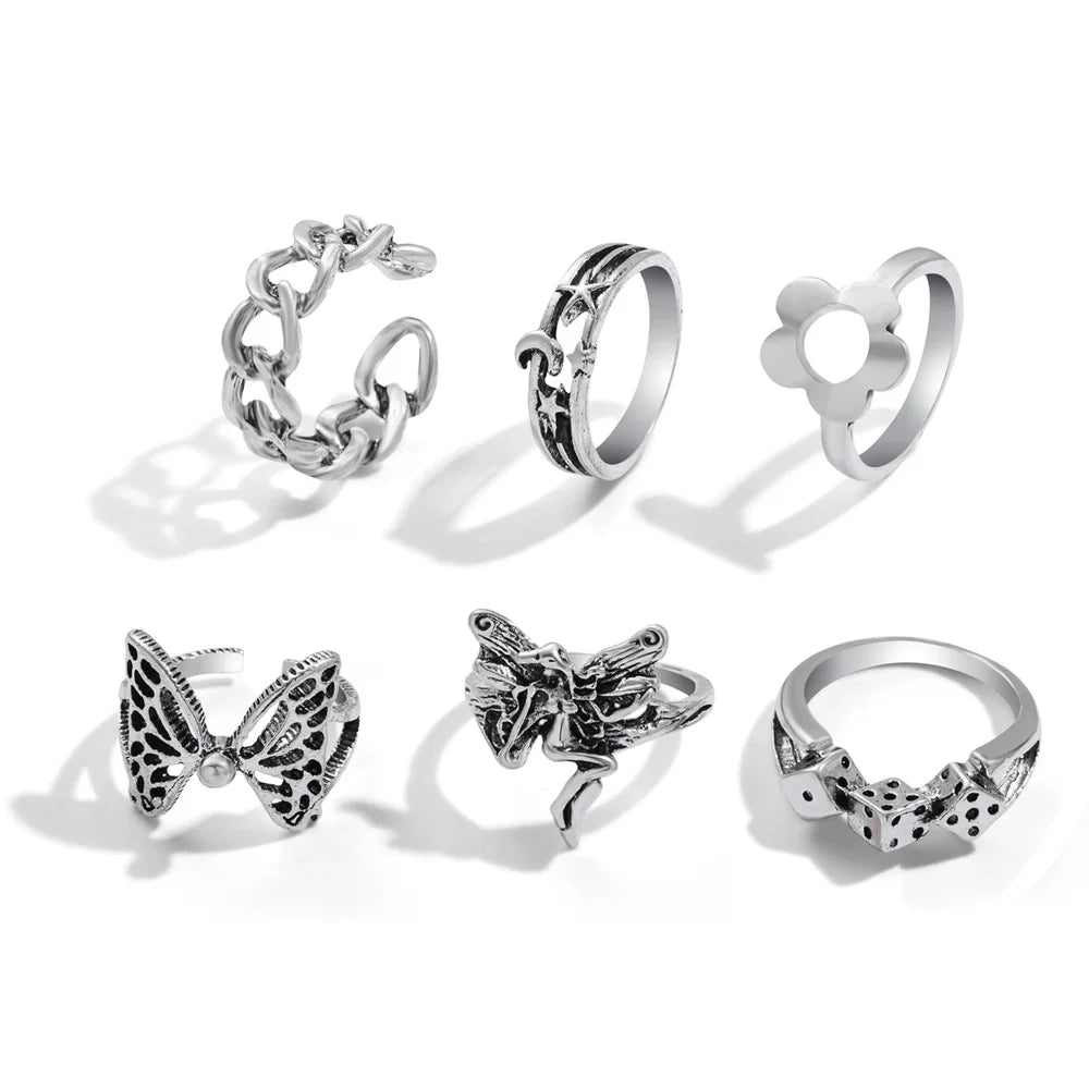 Gothic Witchy Ring Sets — Skulls, Snakes, Moons & More