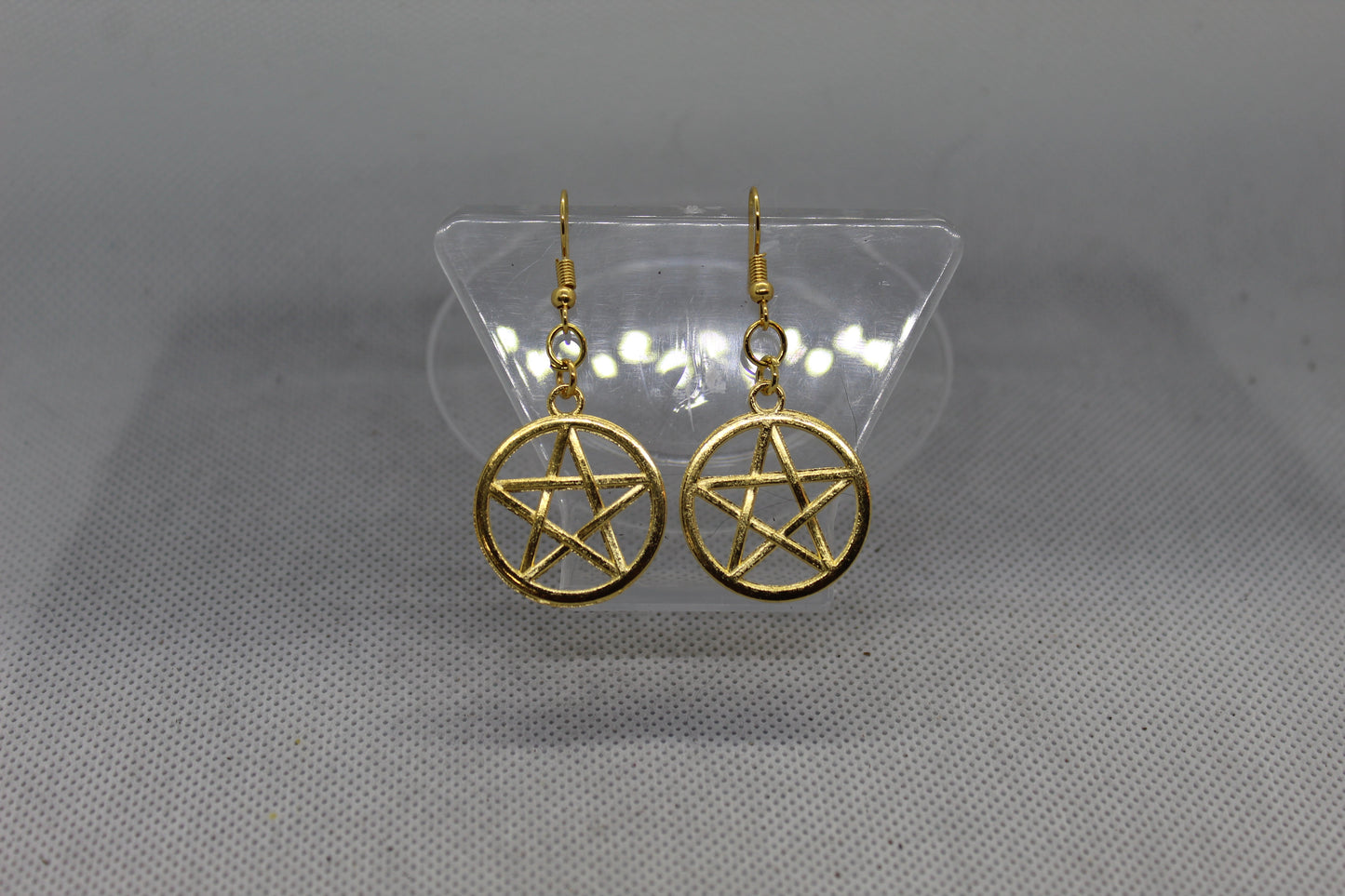 Gold Pentacle Drop Earrings
