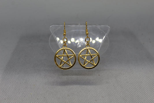 Gold Pentacle Drop Earrings