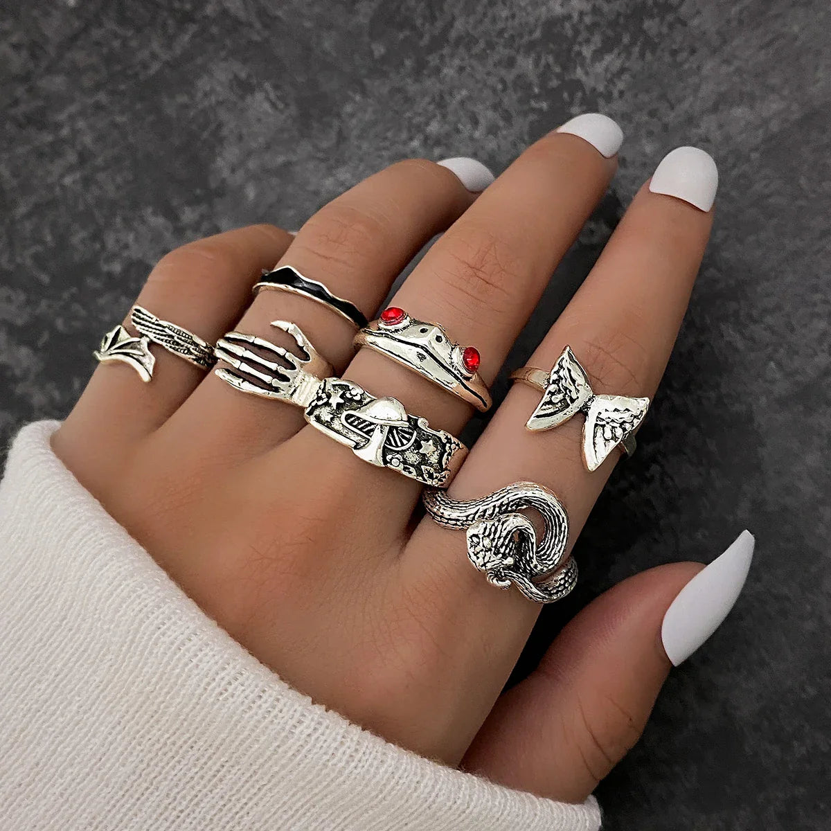 Gothic Witchy Ring Sets — Skulls, Snakes, Moons & More