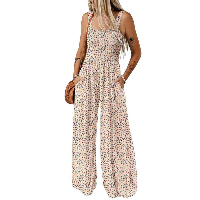 Women's Bohemian Spaghetti Strap Printed Jumpsuit Pants