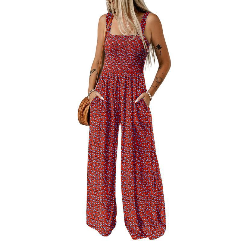 Women's Bohemian Spaghetti Strap Printed Jumpsuit Pants