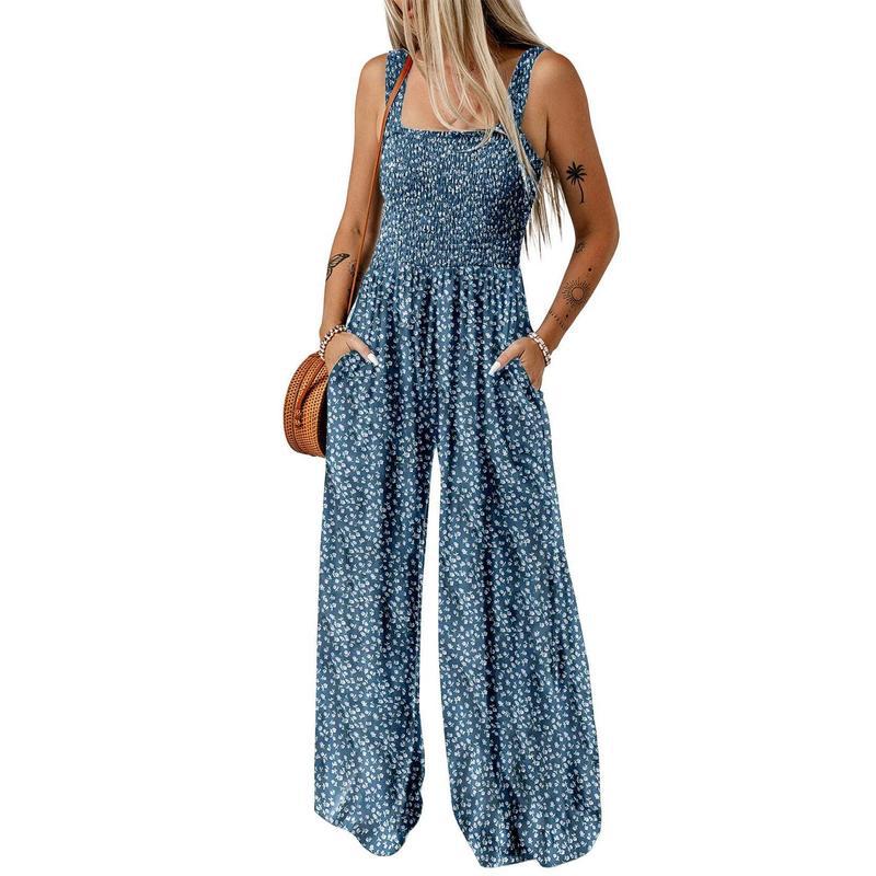 Women's Bohemian Spaghetti Strap Printed Jumpsuit Pants