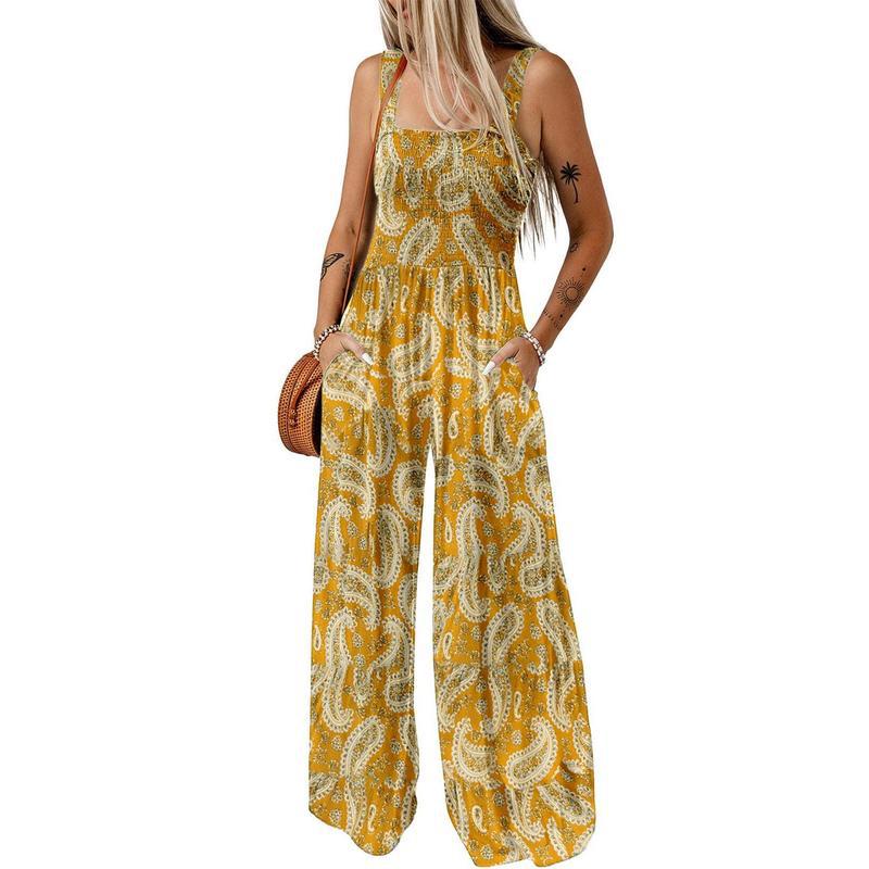 Women's Bohemian Spaghetti Strap Printed Jumpsuit Pants