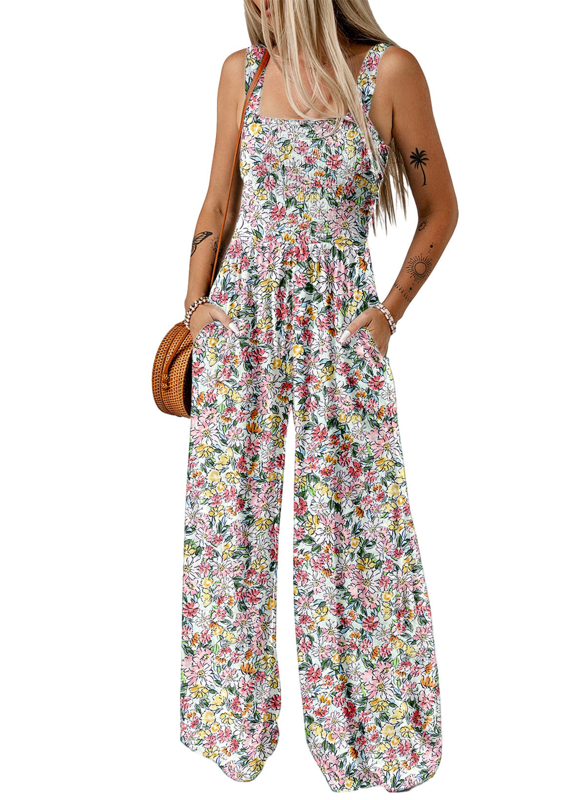 Women's Bohemian Spaghetti Strap Printed Jumpsuit Pants