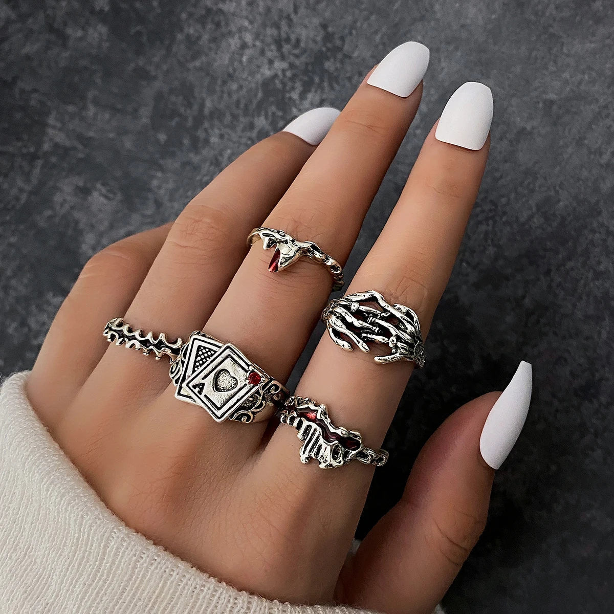 Gothic Witchy Ring Sets — Skulls, Snakes, Moons & More