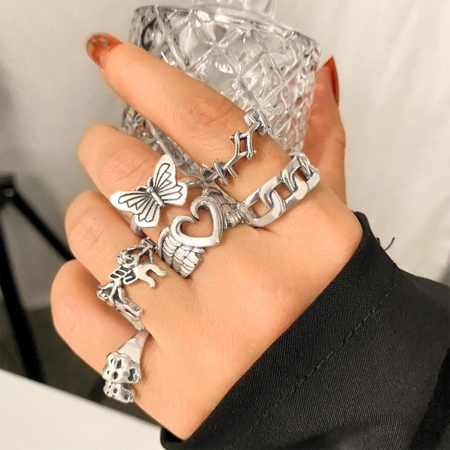Gothic Witchy Ring Sets — Skulls, Snakes, Moons & More