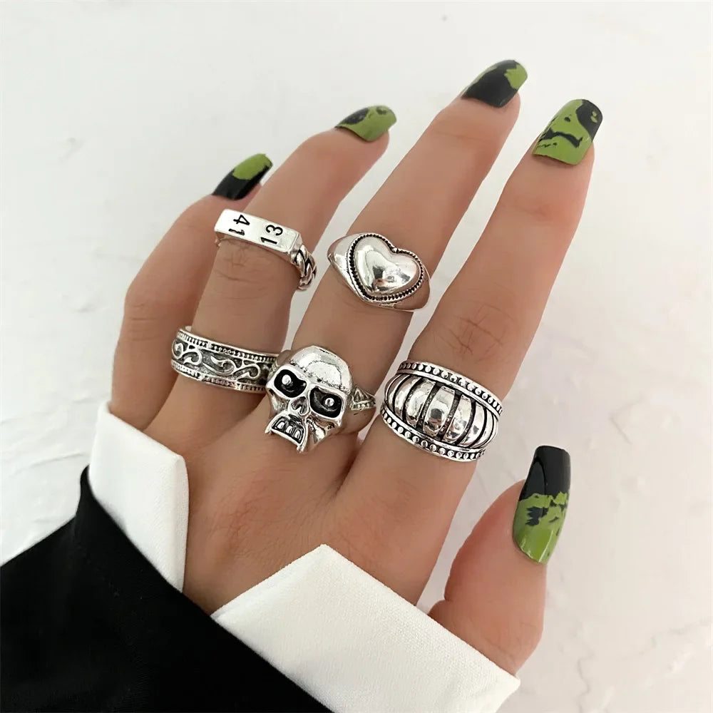 Gothic Witchy Ring Sets — Skulls, Snakes, Moons & More