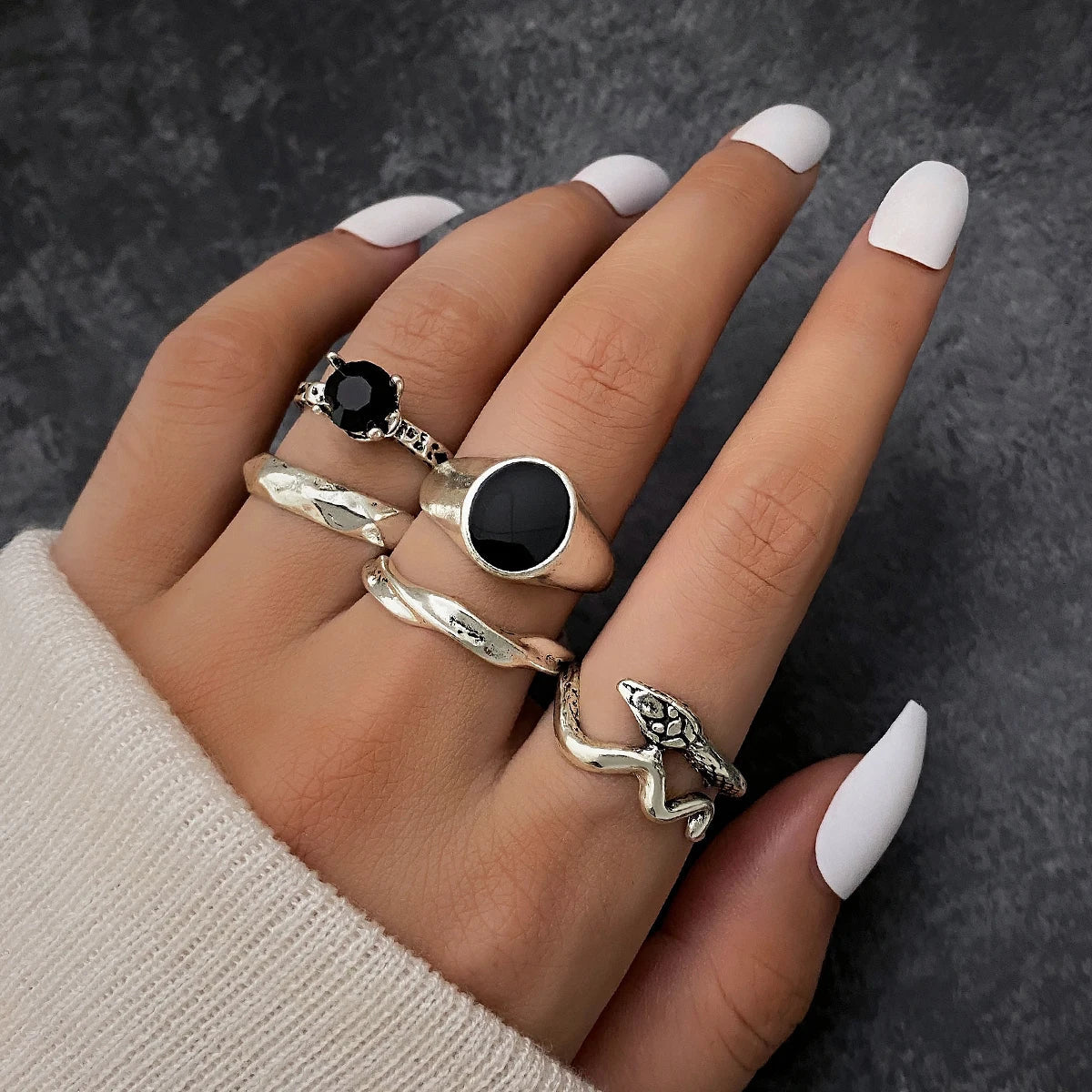 Gothic Witchy Ring Sets — Skulls, Snakes, Moons & More