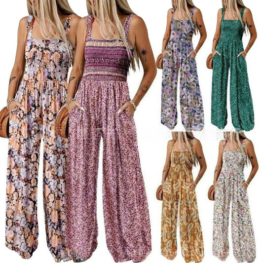 Women's Bohemian Spaghetti Strap Printed Jumpsuit Pants