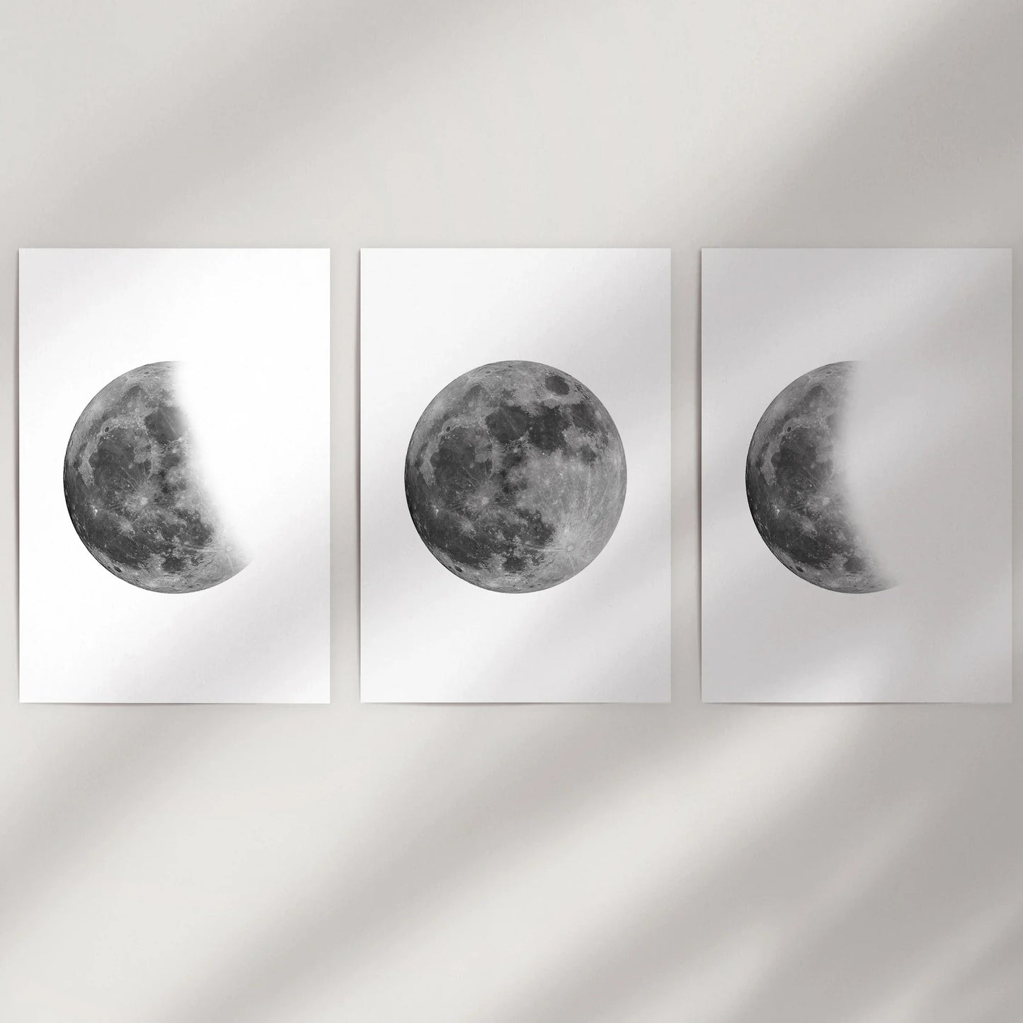 Moon Phases Set of 3 Prints. Black and White Lunar Cycle