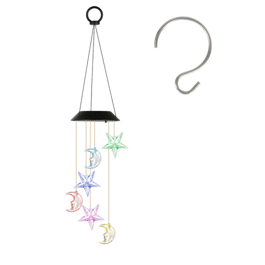 Solar Moon and Star Wind Chime 7 Color Changing Wind Chime for Outside IPX4 Waterproof Outdoor Garden Yard Decor