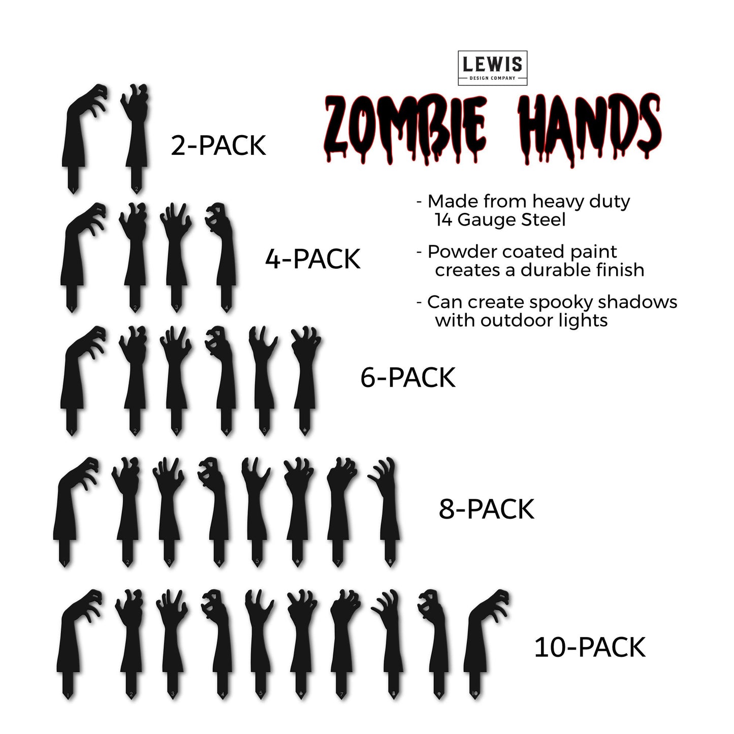 Zombie Hands Metal Yard Stakes | Halloween Lawn Decor Set
