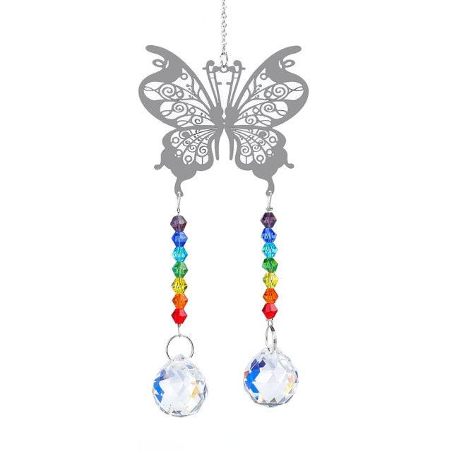 Metallic Hoop Moon Sun Catcher Hanging Crystal Pendant Chandelier Lamps Light Crystals Glass Pendants Light Rainbow Maker Wind Chime Hanging Drop Gift of Good Luck Garden Decor Hanging Ornament For Home Decoration
