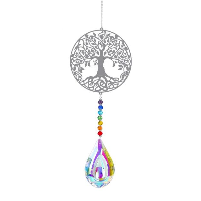 Metallic Hoop Moon Sun Catcher Hanging Crystal Pendant Chandelier Lamps Light Crystals Glass Pendants Light Rainbow Maker Wind Chime Hanging Drop Gift of Good Luck Garden Decor Hanging Ornament For Home Decoration