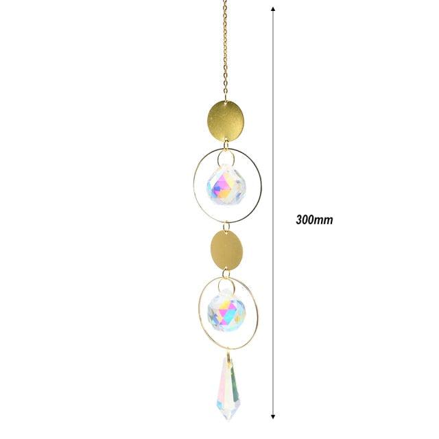 Metallic Hoop Moon Sun Catcher Hanging Crystal Pendant Chandelier Lamps Light Crystals Glass Pendants Light Rainbow Maker Wind Chime Hanging Drop Gift of Good Luck Garden Decor Hanging Ornament For Home Decoration