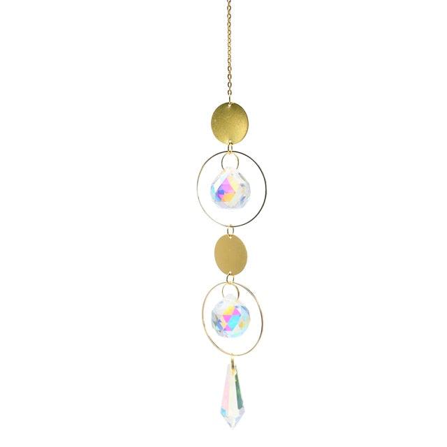 Metallic Hoop Moon Sun Wind Chimes K9 Crystal Prisms Hanging Sun-catcher Rainbow Chaser Window Curtains Pendant Home Decor Gifts For Wall Hanging Decor Room Home Photography Prop