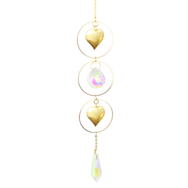 Metallic Hoop Moon Sun Wind Chimes K9 Crystal Prisms Hanging Sun-catcher Rainbow Chaser Window Curtains Pendant Home Decor Gifts For Wall Hanging Decor Room Home Photography Prop