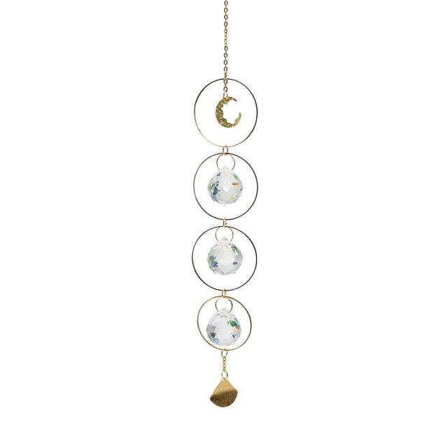 Metallic Hoop Moon Sun Wind Chimes K9 Crystal Prisms Hanging Sun-catcher Rainbow Chaser Window Curtains Pendant Home Decor Gifts For Wall Hanging Decor Room Home Photography Prop