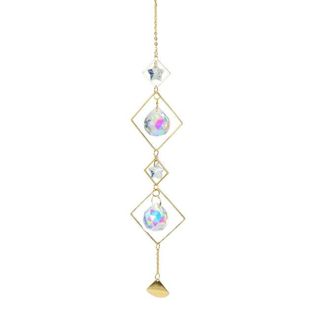 Metallic Hoop Moon Sun Wind Chimes K9 Crystal Prisms Hanging Sun-catcher Rainbow Chaser Window Curtains Pendant Home Decor Gifts For Wall Hanging Decor Room Home Photography Prop