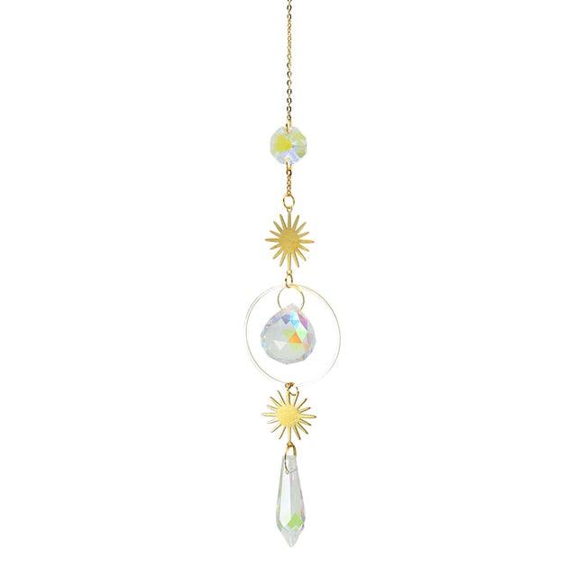 Metallic Hoop Moon Sun Wind Chimes K9 Crystal Prisms Hanging Sun-catcher Rainbow Chaser Window Curtains Pendant Home Decor Gifts For Wall Hanging Decor Room Home Photography Prop