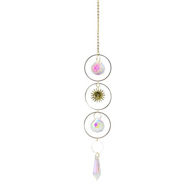 Metallic Hoop Moon Sun Wind Chimes K9 Crystal Prisms Hanging Sun-catcher Rainbow Chaser Window Curtains Pendant Home Decor Gifts For Wall Hanging Decor Room Home Photography Prop