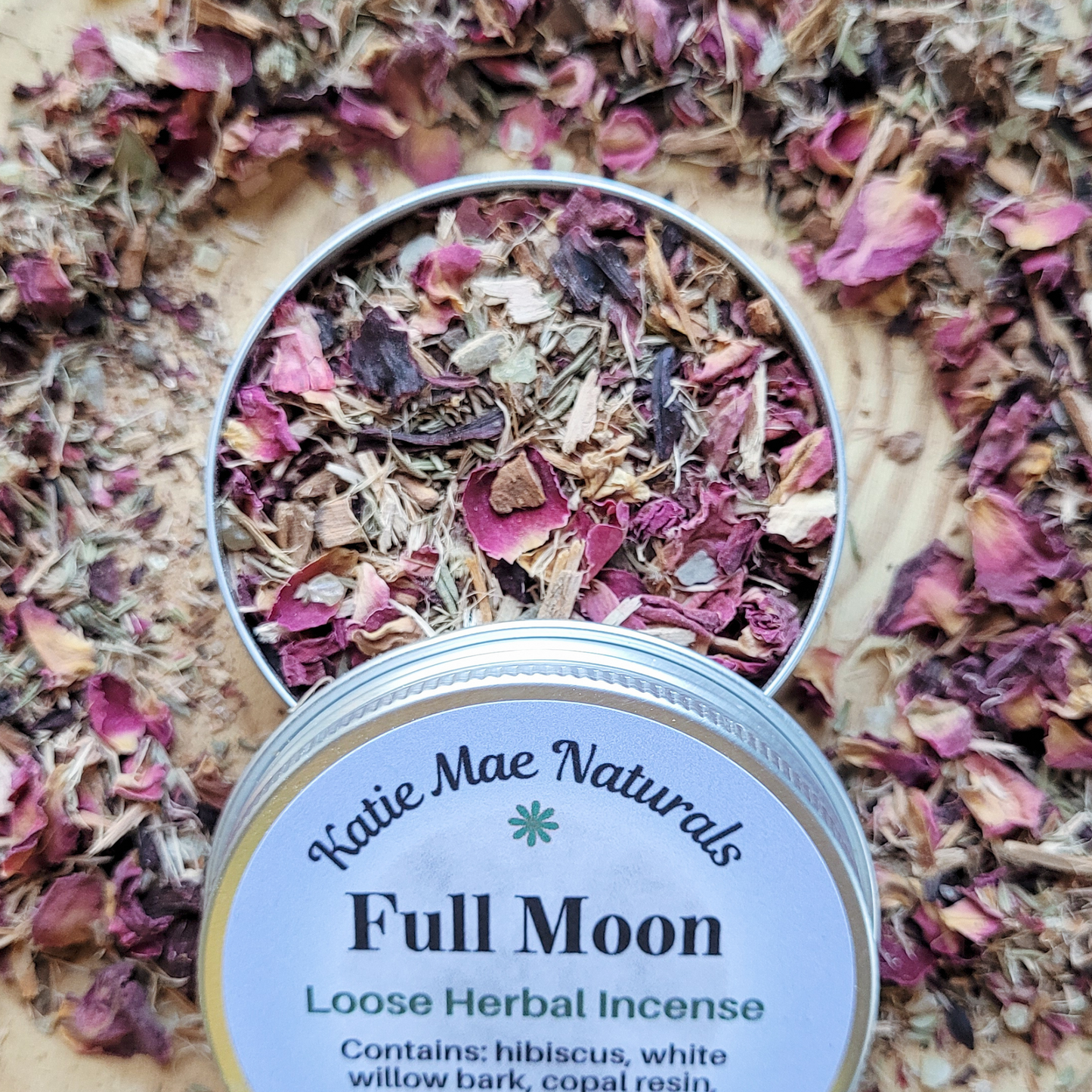 Full Moon Herbal Incense – Rose Hibiscus Copal Blend for Lunar Rituals, Intuition & Reflection