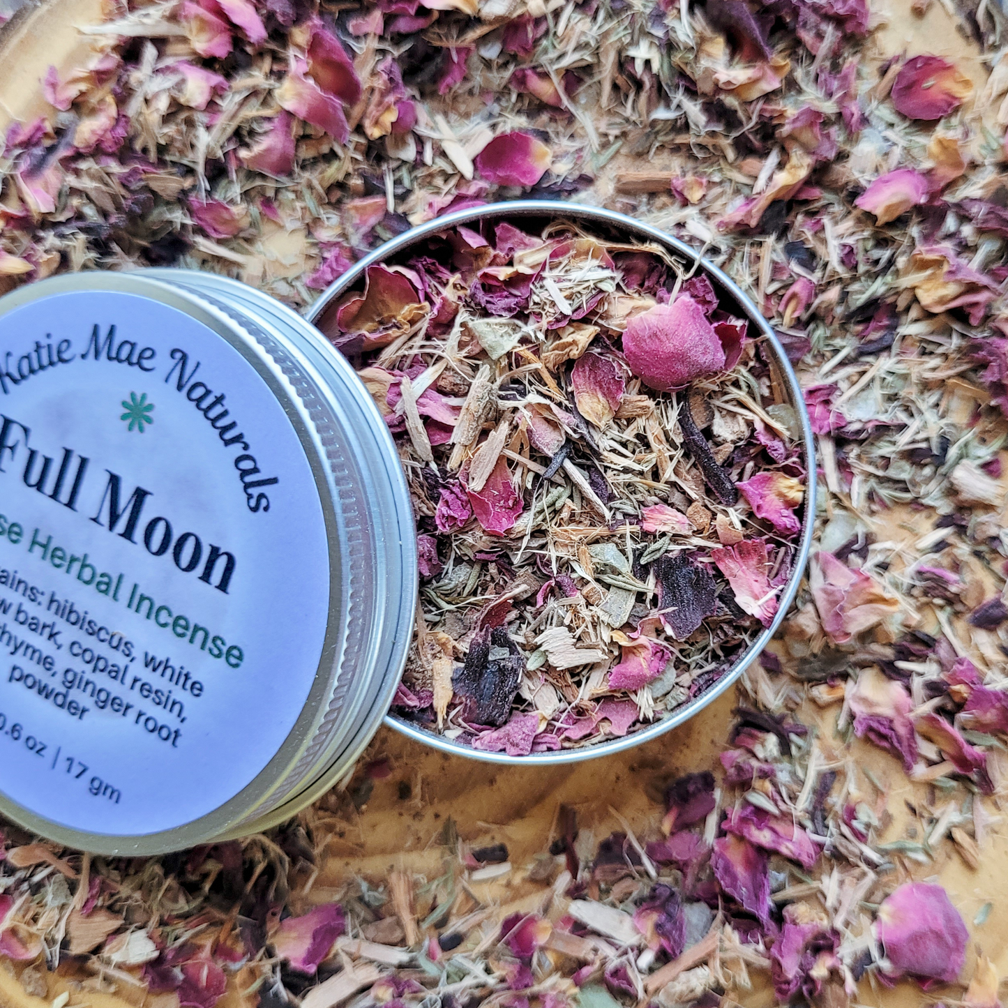 Full Moon Herbal Incense – Rose Hibiscus Copal Blend for Lunar Rituals, Intuition & Reflection