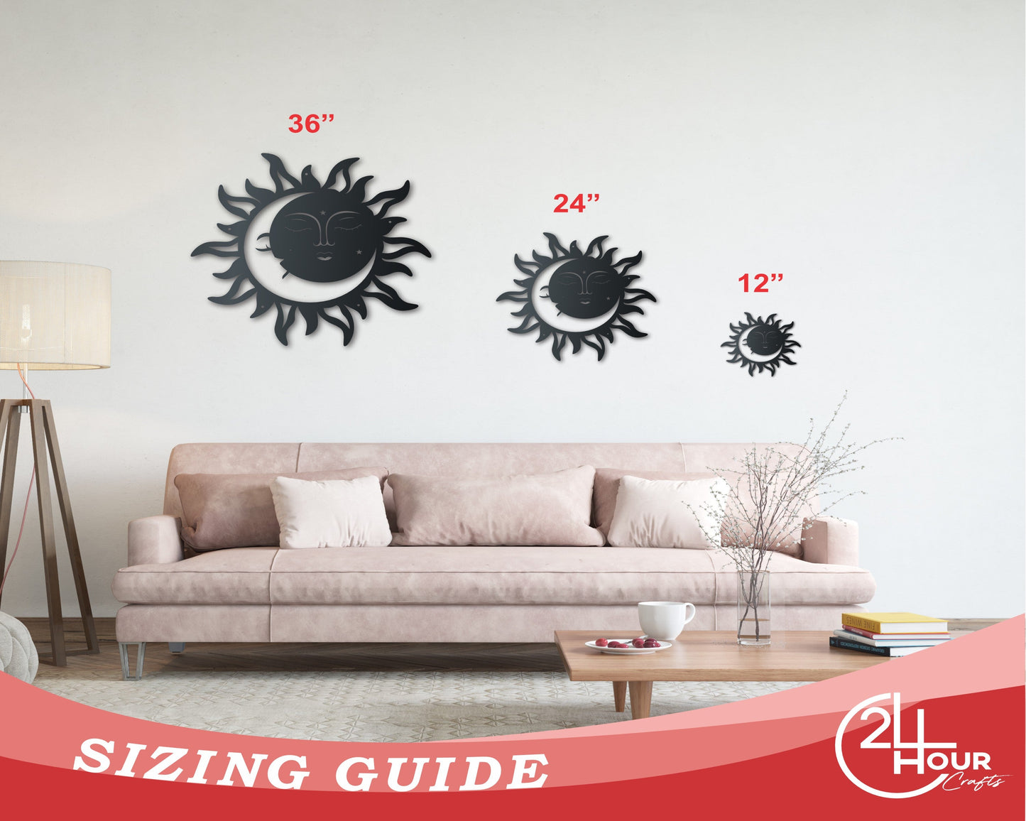 Metal Sun and Moon Sign | Celestial Garden Wall Art | Indoor Outdoor | Up to 46" | Over 20 Color Options