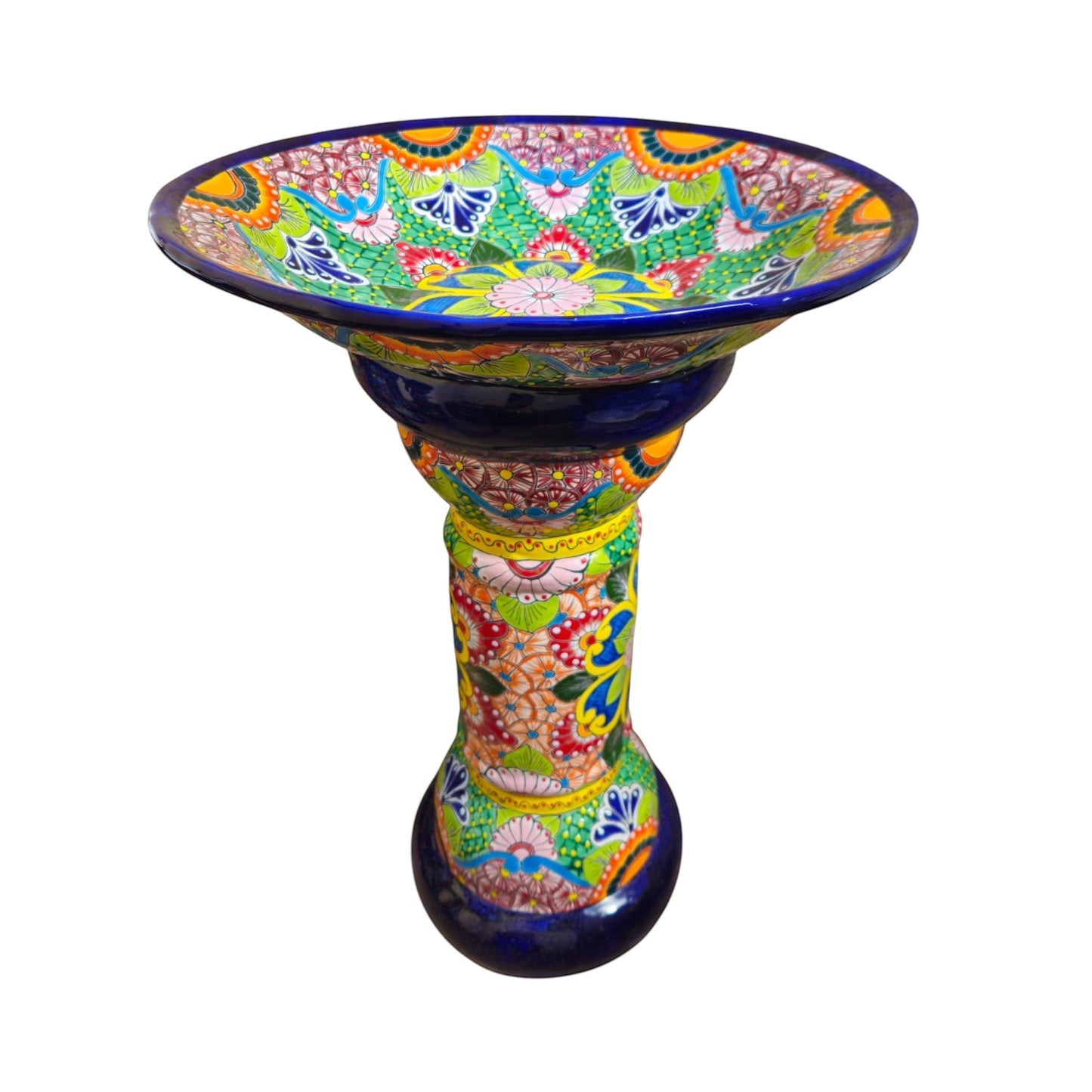 Talavera Bird Bath | Blue Rim Mexican Garden Decor