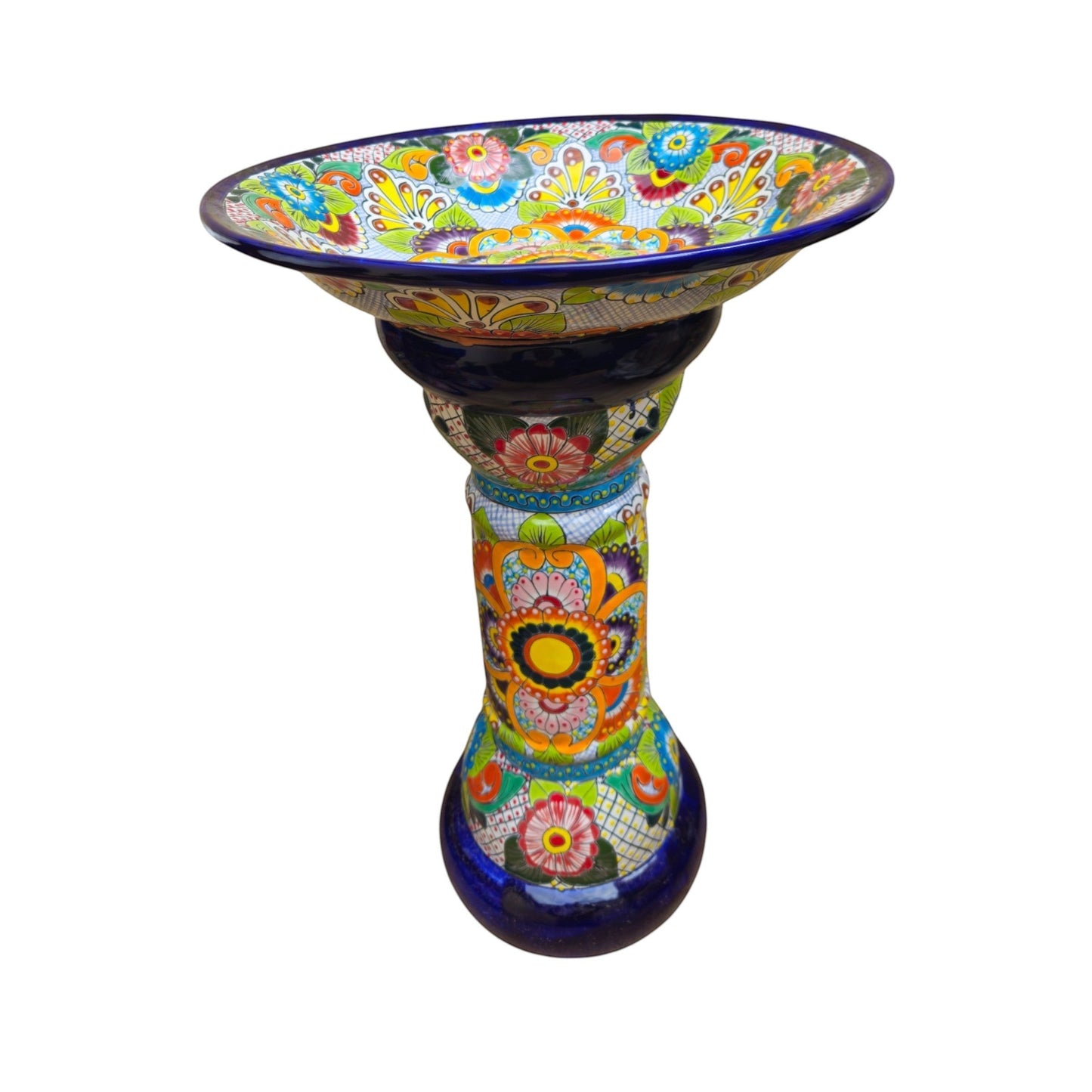 Talavera Bird Bath | Blue Rim Mexican Garden Decor