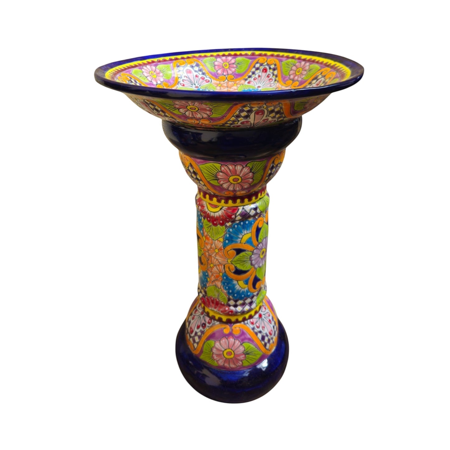 Talavera Bird Bath | Blue Rim Mexican Garden Decor